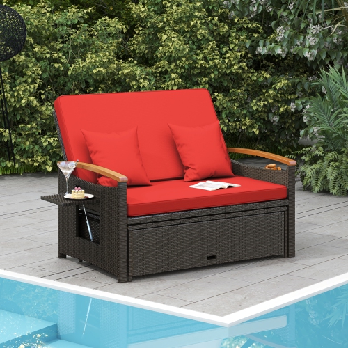 Ensemble de patio en rotin avec causeuse rembourrée et pouf de rangement de Costway pour porche