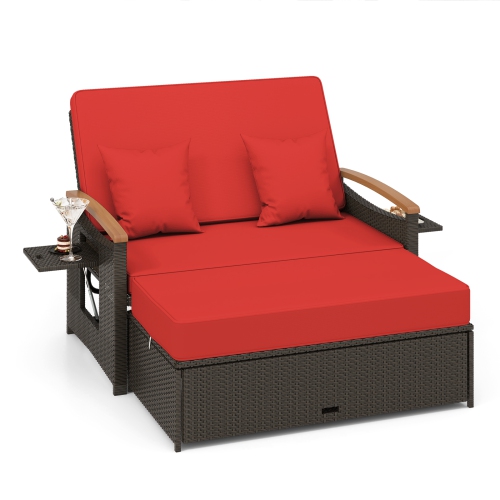 Ensemble de patio en rotin avec causeuse rembourrée et pouf de rangement de Costway pour porche
