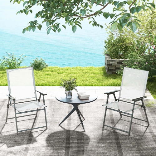Costway 4pcs Patio Folding Portable Dining Chairs Metal Frame Armrests Garden Outdoor