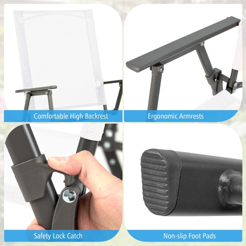 Costway 4pcs Patio Folding Portable Dining Chairs Metal Frame Armrests Garden Outdoor