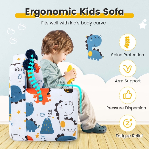 Costway Kids Sofa Chair Foam Filled Armchair Dinosaur Toddler Couch with Cover & Pillow
