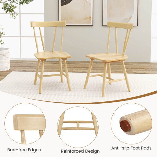 Costway Dining Chairs Set of 2 Windsor Chairs Wood Armless Chairs with Solid Rubber Wood