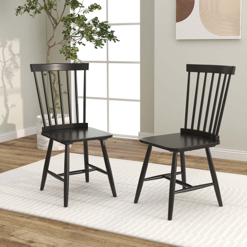 Costway Windsor Dining Chairs Set of 2 Armless Spindle Back Solid Rubber Wood