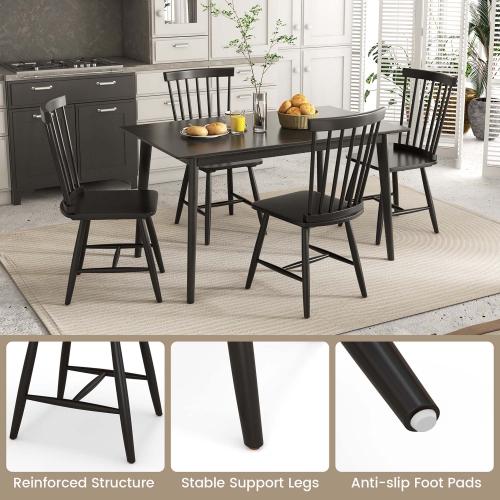Costway Windsor Dining Chairs Set of 2 Armless Spindle Back Solid Rubber Wood