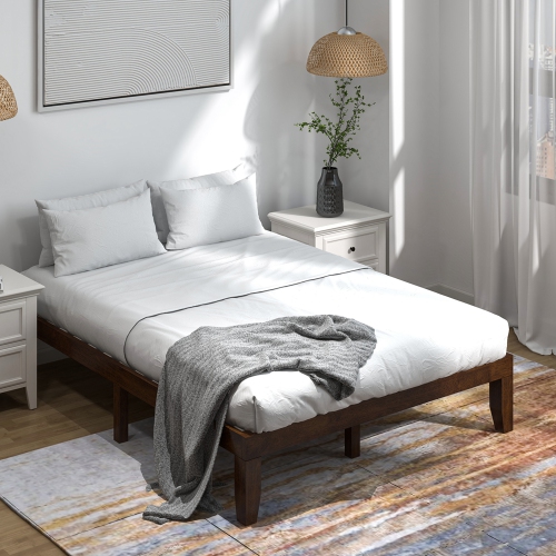 Cadre de lit en bois de Costway pour grand lit 14 po matelas plateforme lattes de bois support