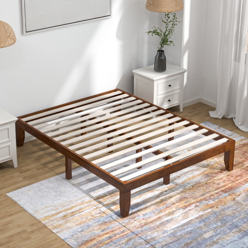 Cadre de lit en bois de Costway pour grand lit 14 po matelas plateforme lattes de bois support