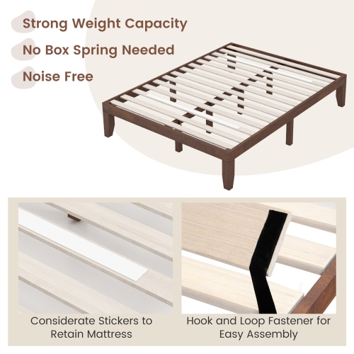 Cadre de lit en bois de Costway pour grand lit 14 po matelas plateforme lattes de bois support