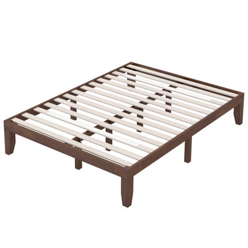 Cadre de lit en bois de Costway pour grand lit 14 po matelas plateforme lattes de bois support