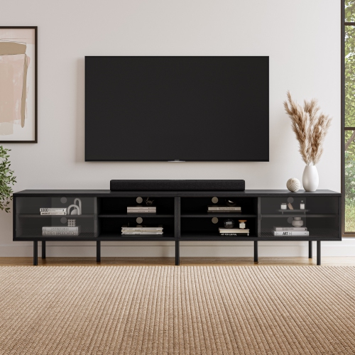 Amber & Emily Vignette Modular Media Console TV Stand, for most TVs up to 110" with Open and Closed Storage