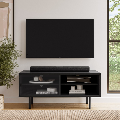 Amber & Emily Vignette Modular Media Console TV Stand, for most TVs up to 55" with Open and Closed Storage