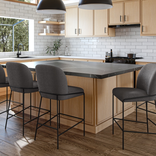 Amber & Emily Avery Boucle Curved Back Modern Counter Height Bar Stool