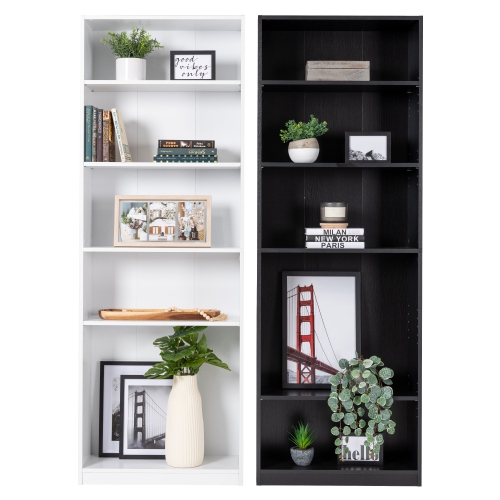 Amber & Emily Matteo 5-Shelf Narrow Bookshelf with 3 Adjustable Shelves