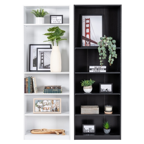 Amber & Emily Matteo 5-Shelf Narrow Bookshelf with 3 Adjustable Shelves