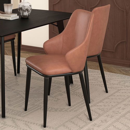 Kash Contemporary Faux Leather Dining Chair - Set of 2 - Saddle