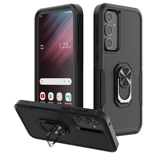 [CS] Shockproof Heavy Duty Magnetic Hard Armor Kickstand Case with Ring Holder for Samsung Galaxy A35 / A55 5G, Black