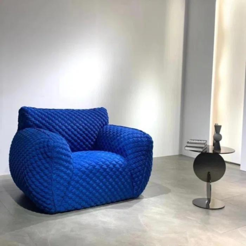LivinVeluris Blue Fluffy Accent Single Seat Sofa - Navy Blue
