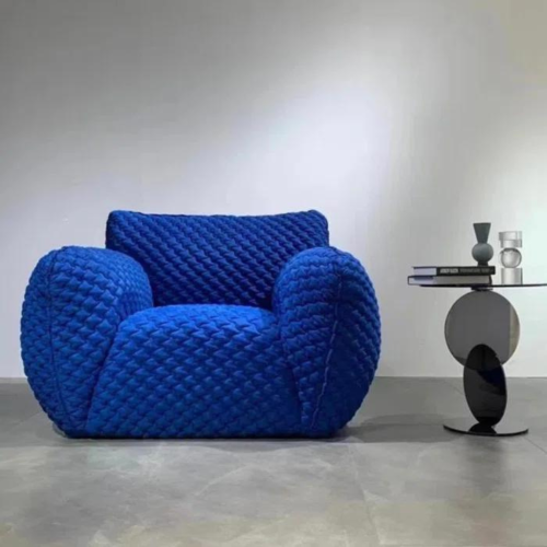 LivinVeluris Blue Fluffy Accent Single Seat Sofa - Navy Blue