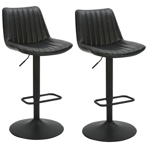 Kosi Contemporary Adjustable Height Air-Lift Barstool - Set of 2 - Black