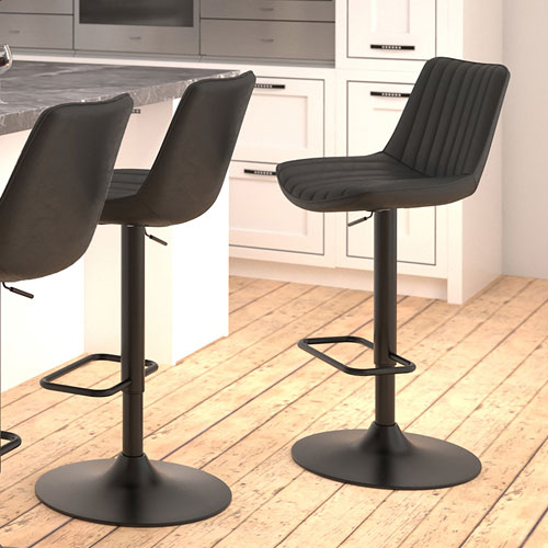Kosi Contemporary Adjustable Height Air-Lift Barstool - Set of 2 - Black
