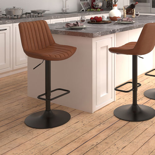 Kosi Contemporary Adjustable Height Air-Lift Barstool - Set of 2 - Saddle