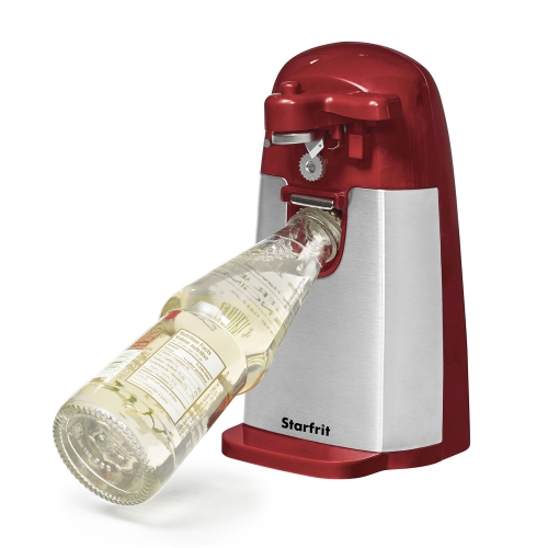 Starfrit - Electric Can Opener with Bottle Opener and Knife Sharpener, Red