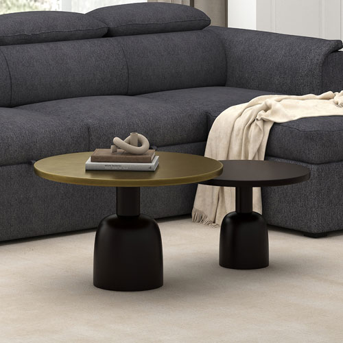 Image 1 of 7.. Adira 2-Piece Contemporary Round Table Set - Antique Gold/Black