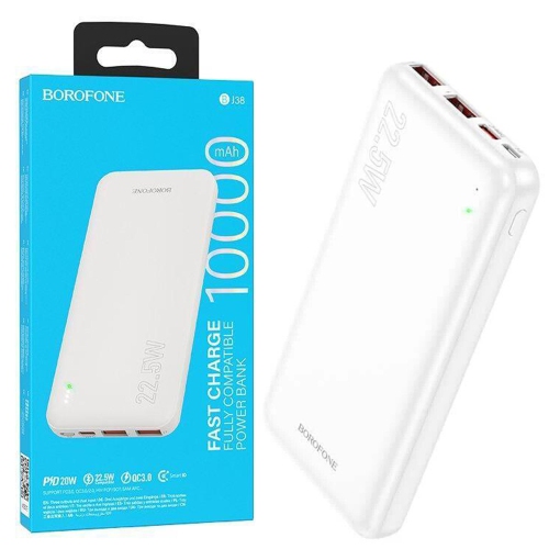 Chargeur portable BOROFONE 10000&nbsp;mAh PD 20&nbsp;W batterie portative rapide longue durée recharge rapide - Blanc