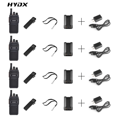 Compact Walkie Talkies - Set of 4 in Black & Grey, Plastic + Metal Construction, Licensed-Free