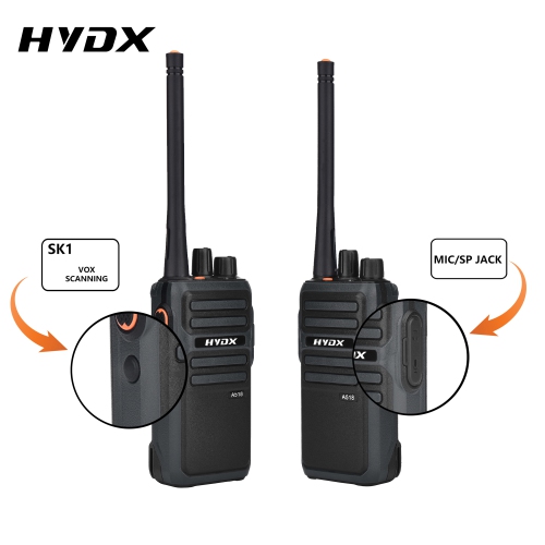 Compact Walkie Talkies - Set of 4 in Black & Grey, Plastic + Metal Construction, Licensed-Free