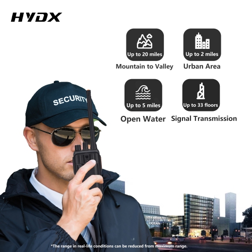 Compact Walkie Talkies - Set of 4 in Black & Grey, Plastic + Metal Construction, Licensed-Free