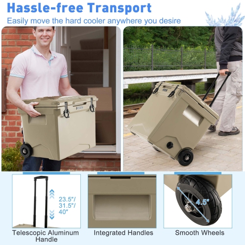 Costway 42 Qt Portable Cooler Roto Molded Ice Chest Insulated 5-7 Days with wheels Handle