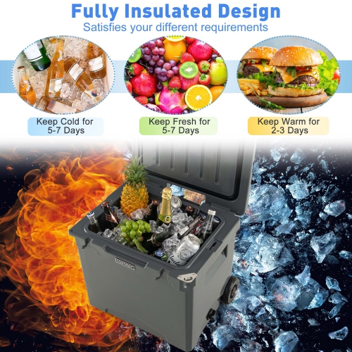 Costway 42 Qt Portable Cooler Roto Molded Ice Chest Insulated 5-7 Days with wheels Handle