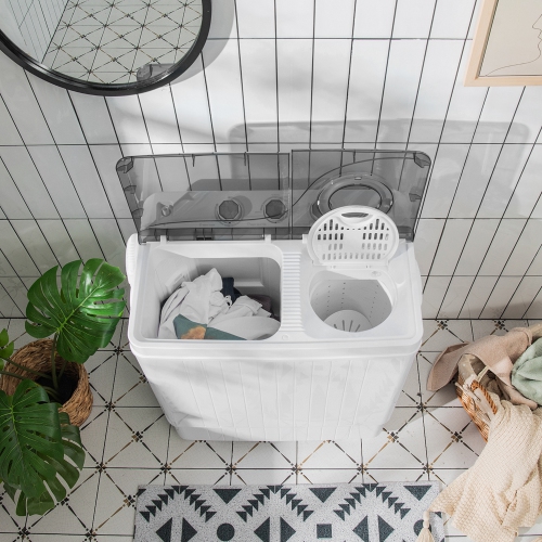 Costway 26lbs Portable Semi-automatic Twin Tub Washing Machine with Drain Pump