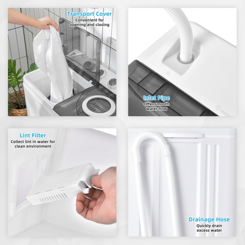 Costway 26lbs Portable Semi-automatic Twin Tub Washing Machine with Drain Pump