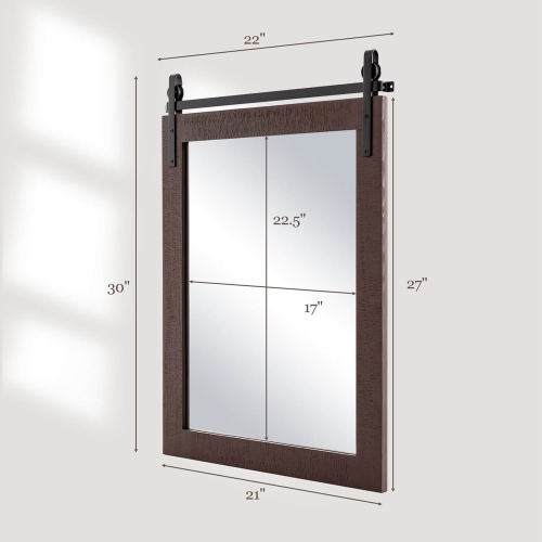 Costway – Miroir mural de 30 x x22 po, miroir de salle de bain, cadre en bois, style de porte de grange
