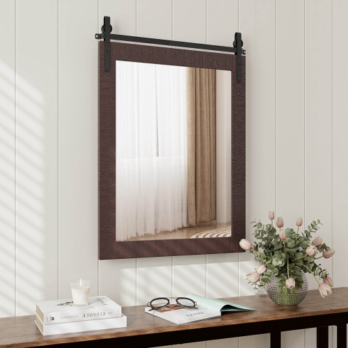 Costway – Miroir mural de 30 x x22 po, miroir de salle de bain, cadre en bois, style de porte de grange
