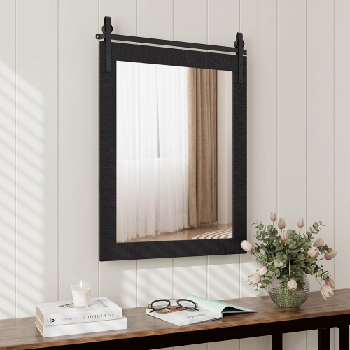 Costway – Miroir mural de 30 x x22 po, miroir de salle de bain, cadre en bois, style de porte de grange