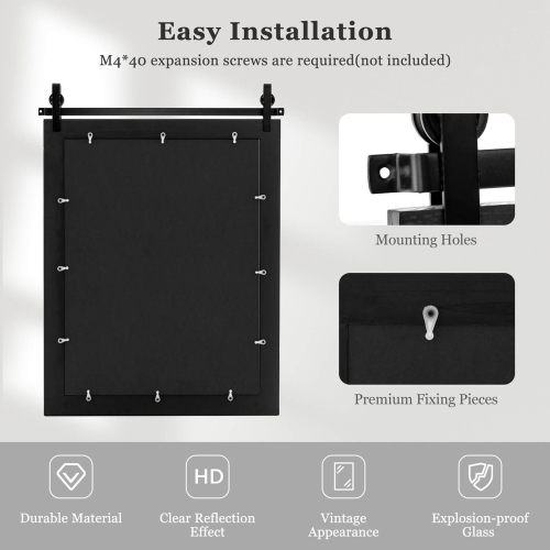 Costway – Miroir mural de 30 x x22 po, miroir de salle de bain, cadre en bois, style de porte de grange