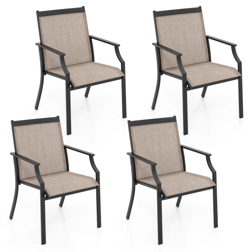 COSTWAY  4 Pieces Patio Dining Chairs Large Outdoor Chairs Breathable Seat & Metal Frame
