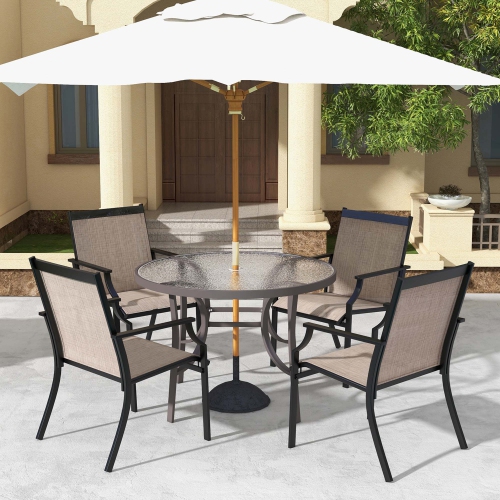 Costway 4 Pieces Patio Dining Chairs Large Outdoor Chairs Breathable Seat & Metal Frame