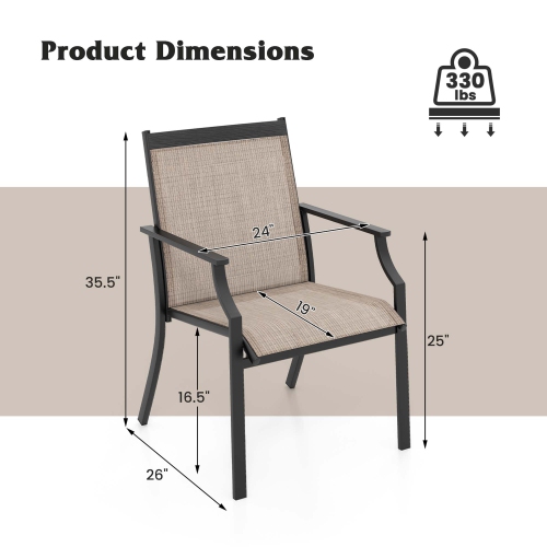 Costway 4 Pieces Patio Dining Chairs Large Outdoor Chairs Breathable Seat & Metal Frame