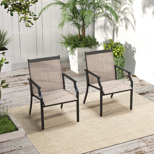 Costway 4 Pieces Patio Dining Chairs Large Outdoor Chairs Breathable Seat & Metal Frame