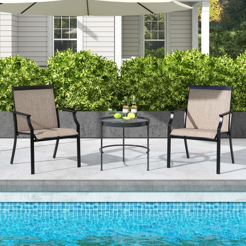 Costway 4 Pieces Patio Dining Chairs Large Outdoor Chairs Breathable Seat & Metal Frame