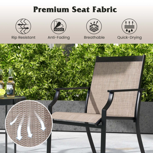Costway 4 Pieces Patio Dining Chairs Large Outdoor Chairs Breathable Seat & Metal Frame