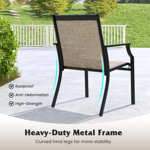 Costway 4 Pieces Patio Dining Chairs Large Outdoor Chairs Breathable Seat & Metal Frame