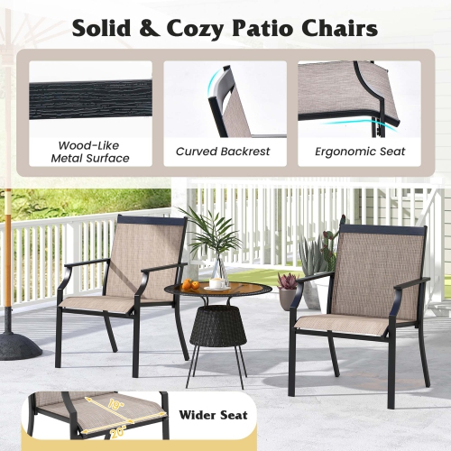 Costway 4 Pieces Patio Dining Chairs Large Outdoor Chairs Breathable Seat & Metal Frame