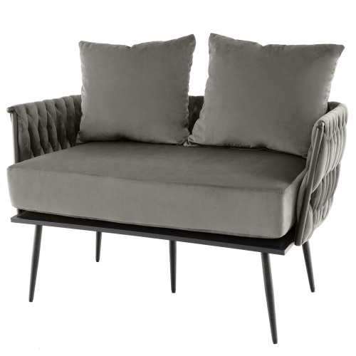 COSTWAY  Modern Loveseat Sofa Upholstered Dutch Velvet Couch With Woven Back & Arms