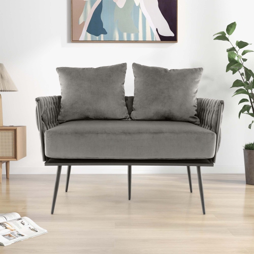 Sofa moderne avec causeuse, revêtement en velours hollandais, dossier tissé et accoudoirs Costway