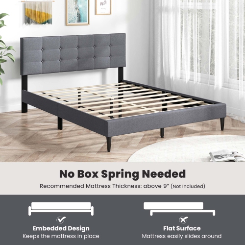 Costway Queen Upholstered Platform Bed Mattress Foundation Button Tufted Headboard