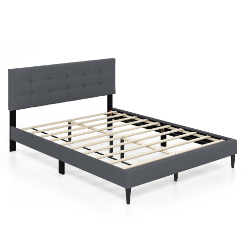 Costway Queen Upholstered Platform Bed Mattress Foundation Button Tufted Headboard